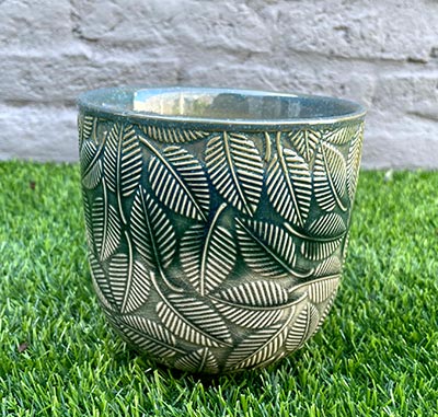 Macetas De Cerámica Hojas 14.2x14.2x13.5cm