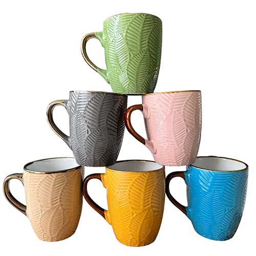 Tazas De Cerámica Hojas 330ml