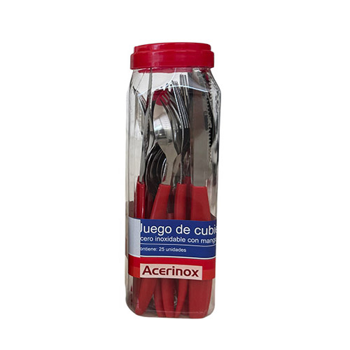 Juego De Cubiertos Acerinox 24 Piezas Tubo Rojo
