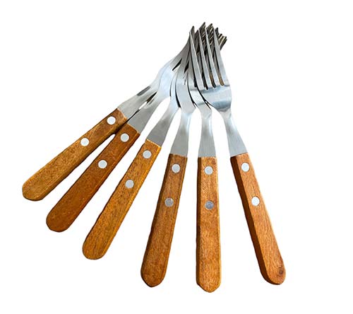 Set De Cubiertos, Tenedores Mango Madera 6 Piezas