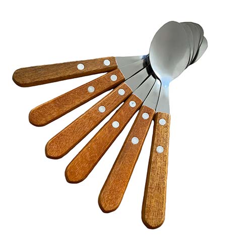 Set De Cubiertos, Cucharas Mango Madera 6 Piezas