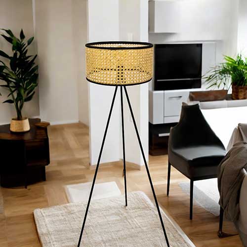 Lámpara De Pie Rattan Negro