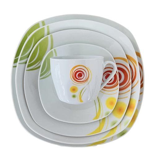 Juego De Loza Cuadrada 20 Piezas Platos Tazas