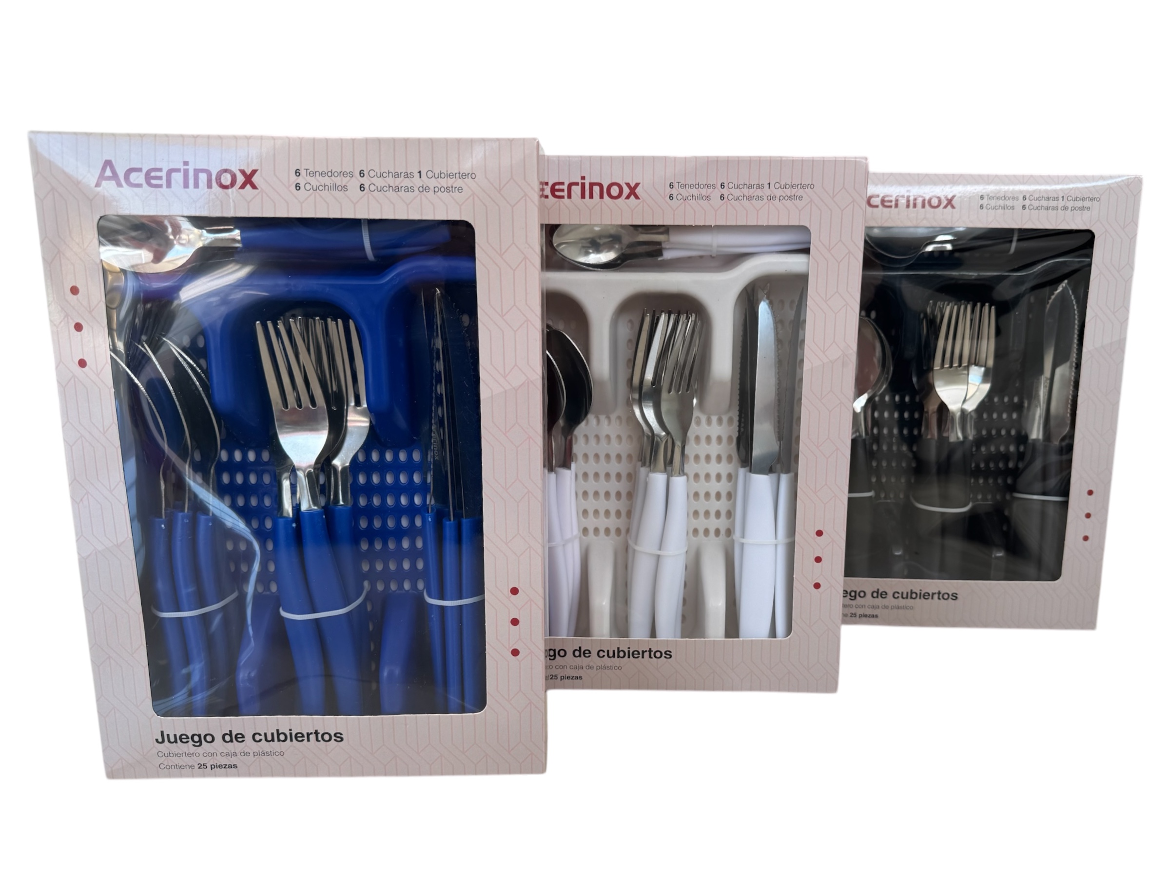 Juego De Cubiertos Acerinox 24ud. Cubertero Blanco