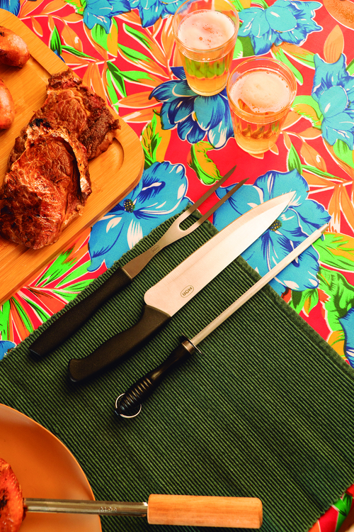 Set Asador 3P Negro Mor Cuchilla Tenedor Chaira